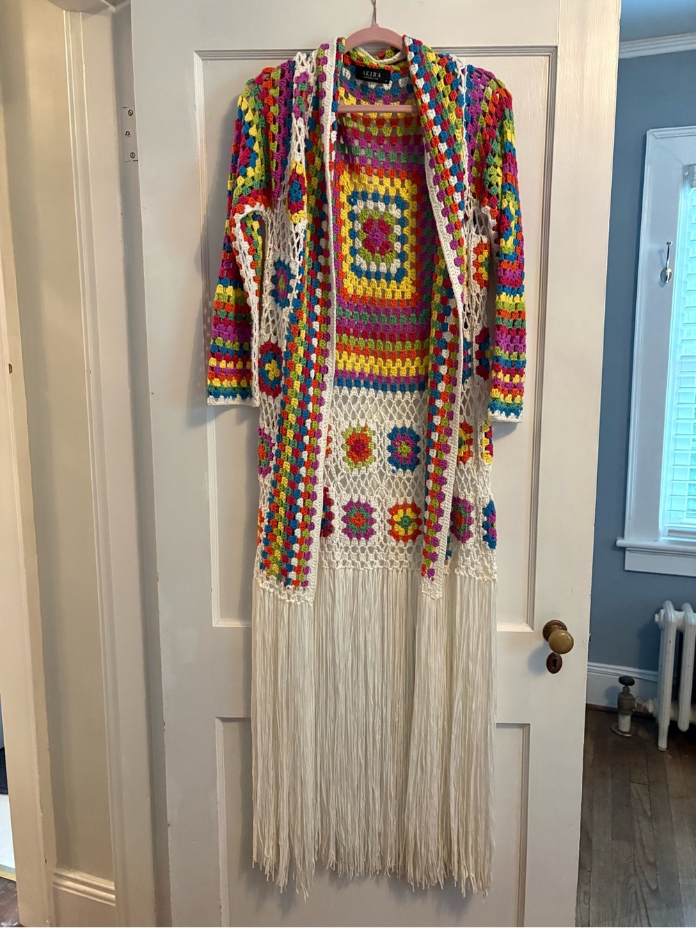 AKIRA Vibrant Multi-Color Crochet Fringe Duster Cardigan